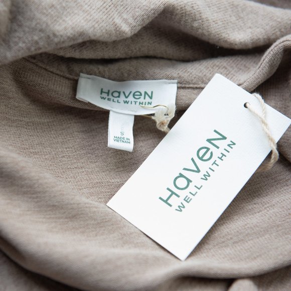 Haven Knit Top Folded Collar Off The Shoulder Shirt Tan Shirt Size Small New - Picture 3 of 5